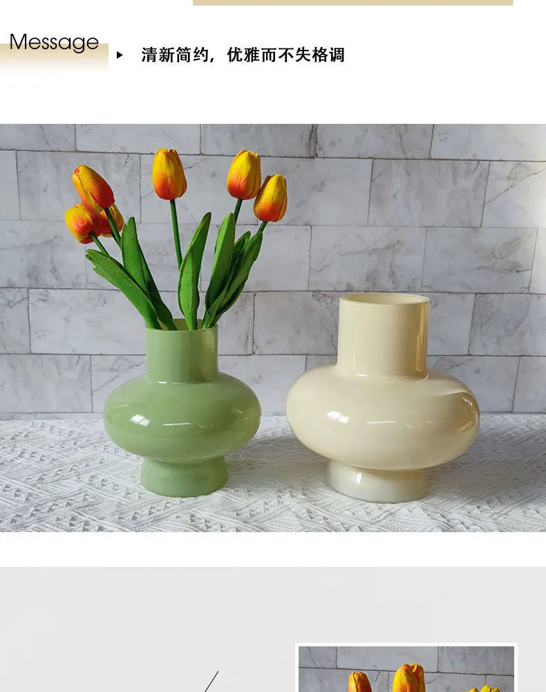 Green Pot Bellied Glass Vase Floral Arrangement Accessories Hydroponics Terrarium Flower Vase Home Decoration Accessories