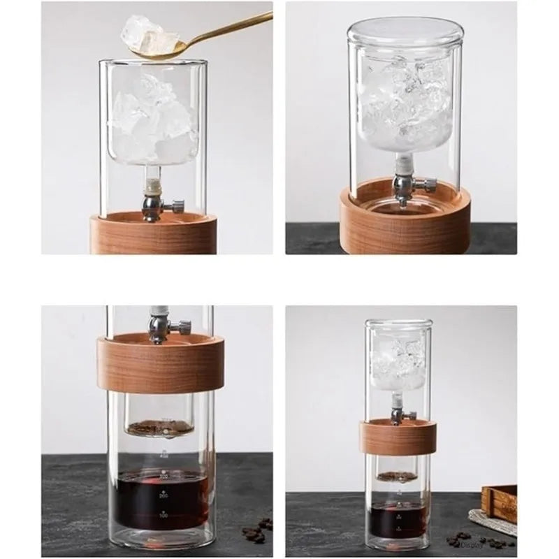 Glass Ice Drip Cold Brew Coffee Pot Portable Ice Cold Drinking Coffee Maker Home Kitchen Use Pour Over Kettle Removable Cleaning