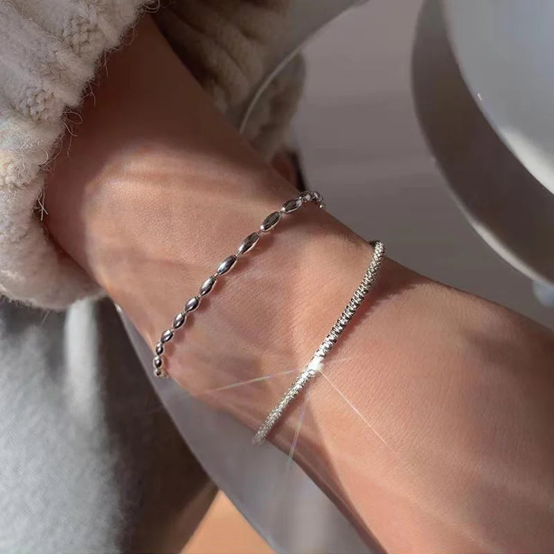 New Fashion 925 Sterling Silver Double Layer Bracelet Beads Exquisite Simple Women Bracelet Fine Jewelry Accessories