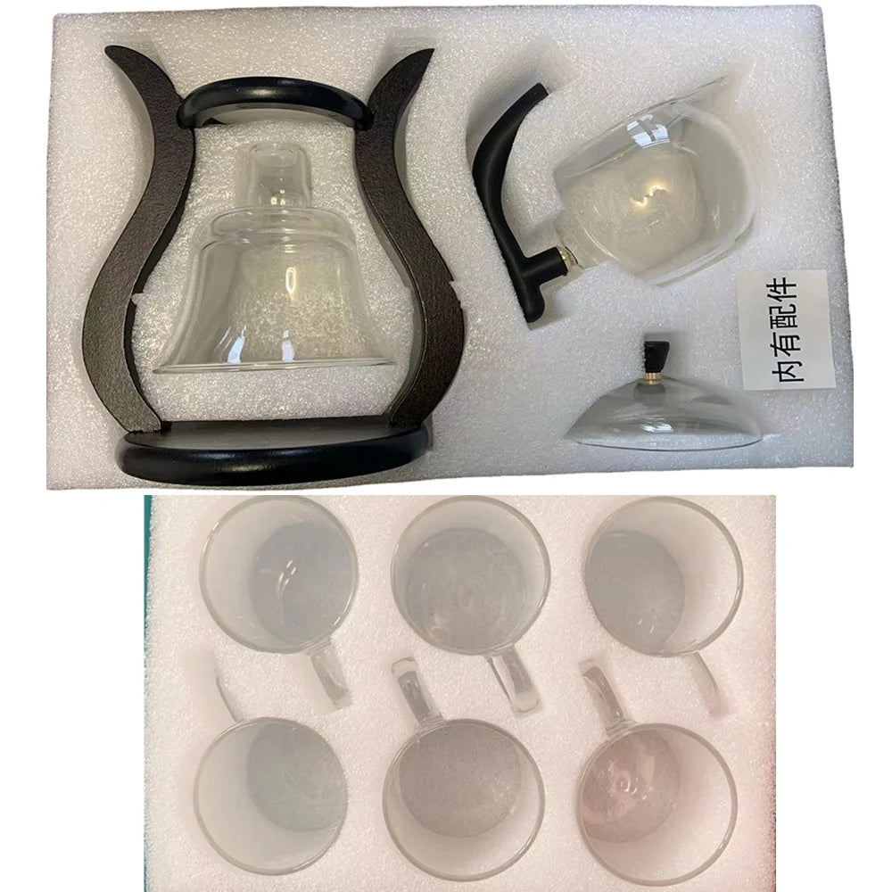 Tea Pot Glass Kettle Automatic Teapot with Strainer Magnetic Infuser Wood Holder Heat Resistant Coffee Pot Bowl Cups Set Jug 주전자