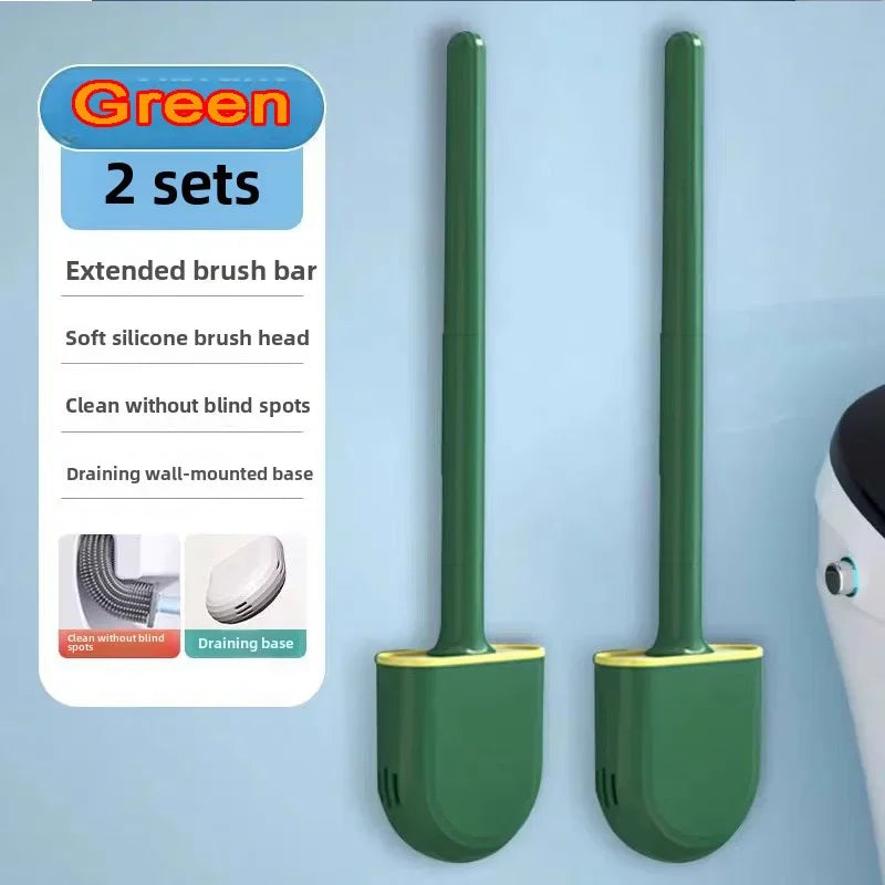 woobrice Toilet Wand-Silikonbürste - langer Griff, kompakt