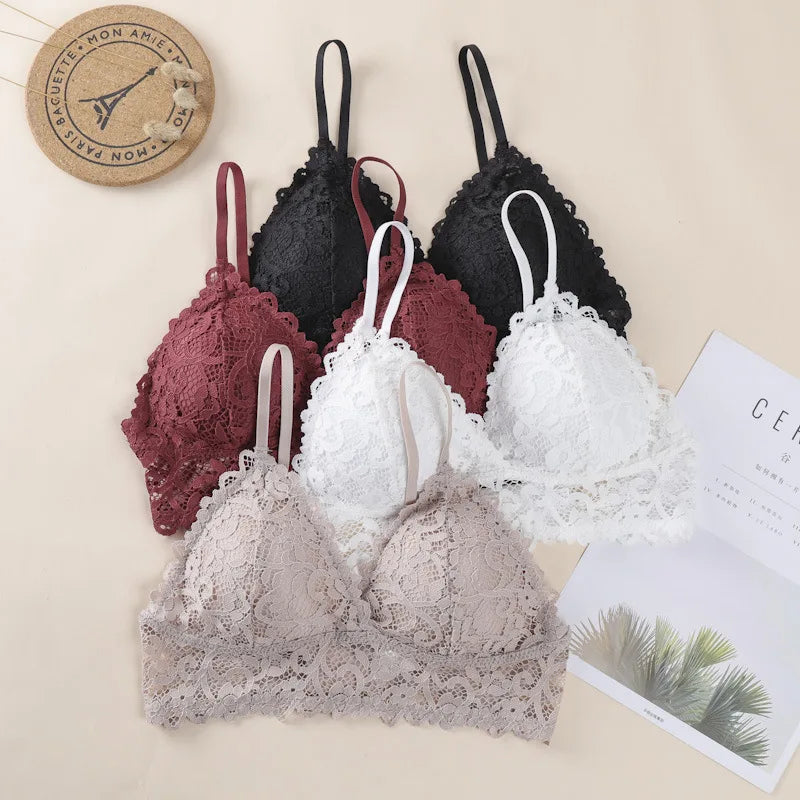 Floral Lace Bra Non-Wire Push Up Bras For Women Padded Brassiere Female Underwear elegant Lingerie V-neck Bralette Intimates