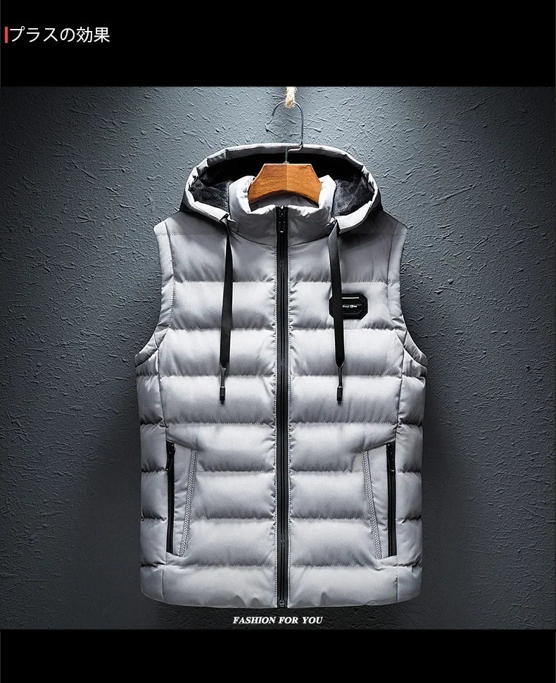 AirCN Gepolsterte Baumwoll-Füllung Weste Mit Kapuze Für Kalte Tage - Größe 6XL, Reißverschluss, Baumwoll-Füllung