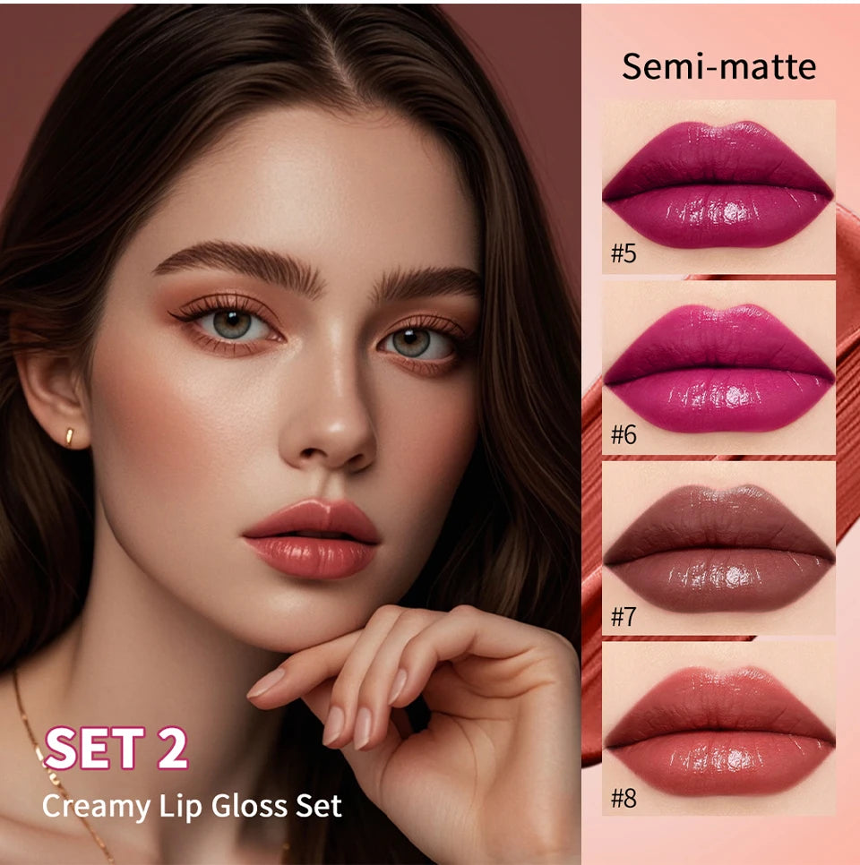 Lipgloss Cream Texture Lipstick Semi-Matte Long Lasting Do Not Fade 8 Colors Experience Richly-Pigmented Shades Peach Makeup