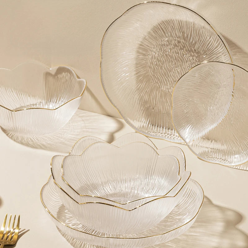 Luxus Glas Geschirr Set Haushalt Küche Zubehör Teller Und Schüssel Modern Hohe Beauty Dessert Schüssel Dim Sum Snack Teller