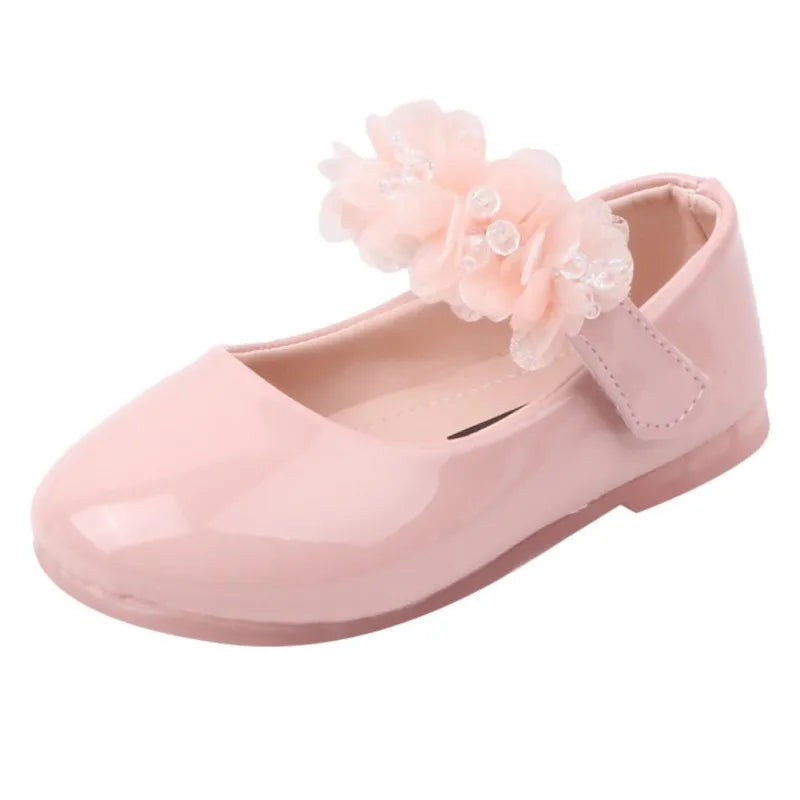 Kinder Leder Schuhe 2025 - Mädchen Pink Mesh Blume Perle - Prinzessin Party Schuhe Gummi Sohle Kleid Tanz Flach