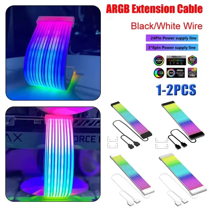 PC RGB LED Strip 2025 - ALLOYSEED 5V 3Pin ARGB Sync - PSU GPU Kabel Extension 6Pin 8Pin 12Pin 16Pin 24Pin