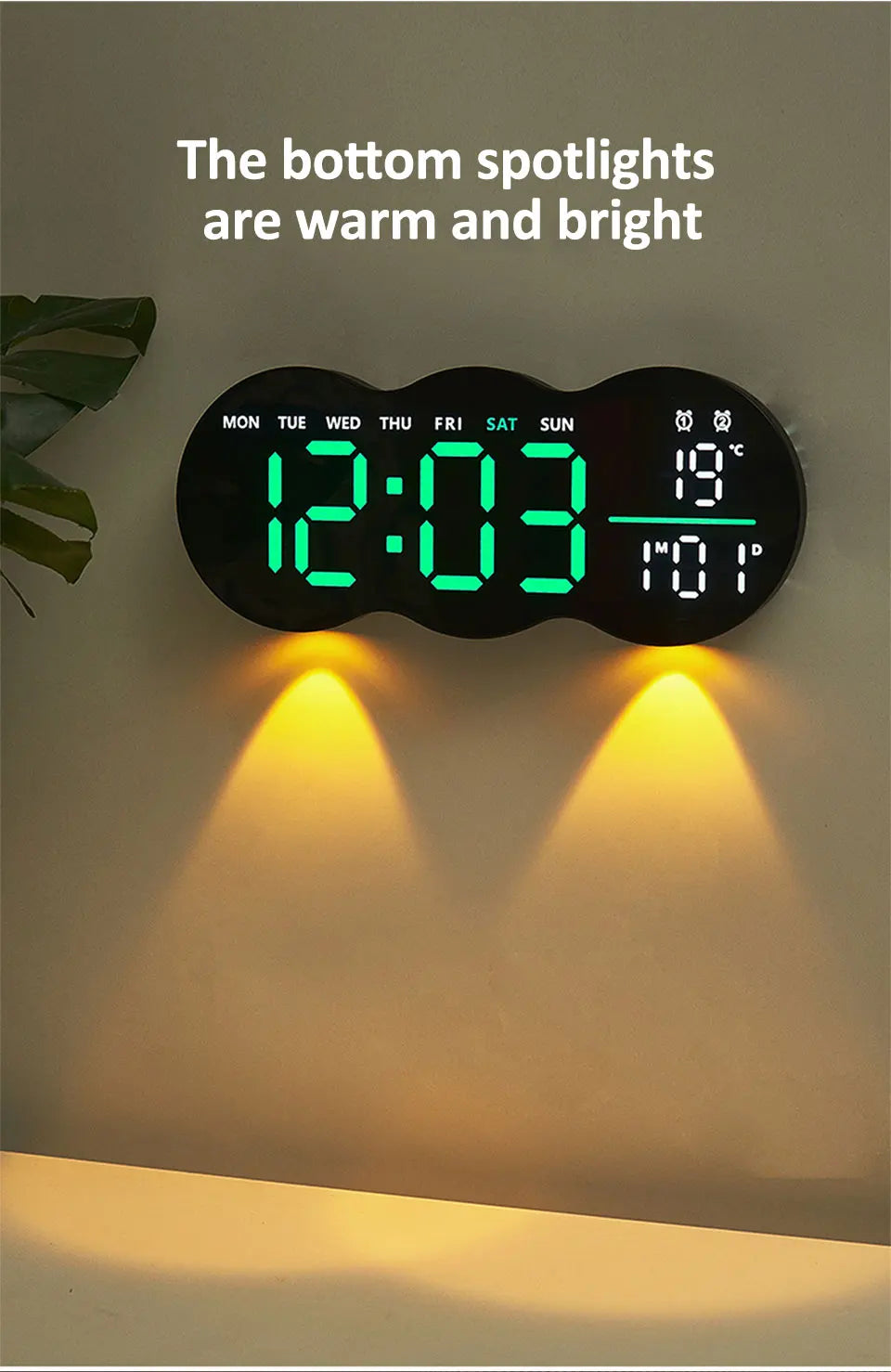 Wanduhr 2025: Large Digital Wall Clock with Ambient Light Remote Control - Temp Week Display 12/24H 2-Alarms Brightness Adjustable LED Clocks Collection