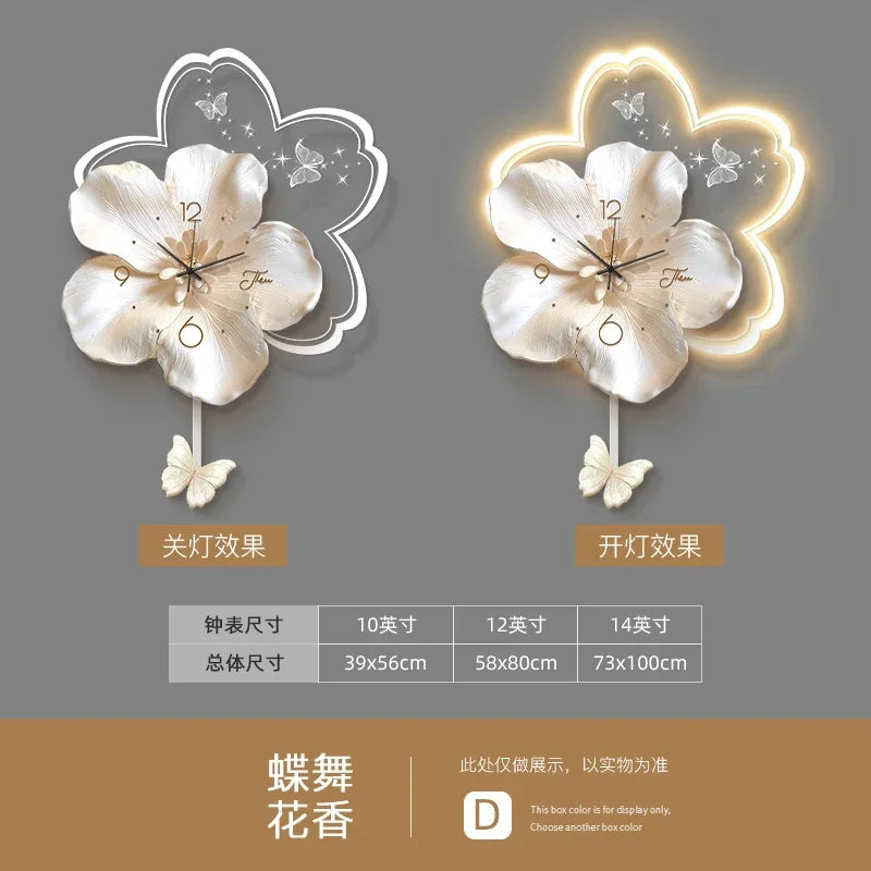 Cream Style Living Room Decoration with LED Light Wall Clock New Home Decor Creative Swinging Clock