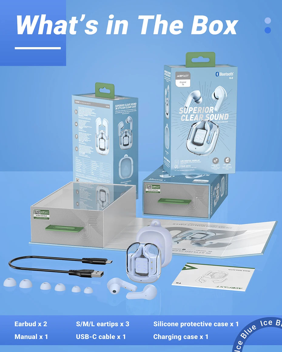 Căști de gaming 2025 - ACEFAST T6 TWS Bluetooth 5.0 Sport Intraauriculare