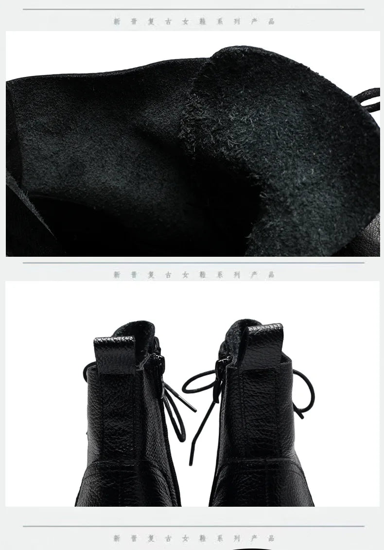 Frühling Dame Knöchel Stiefel 2025 - Echtes Kuh Leder Platform Schuhe - Frauen Winter Jugend Mädchen Weiche Sohle Dicke Absatz Ritter Schnee Stiefel