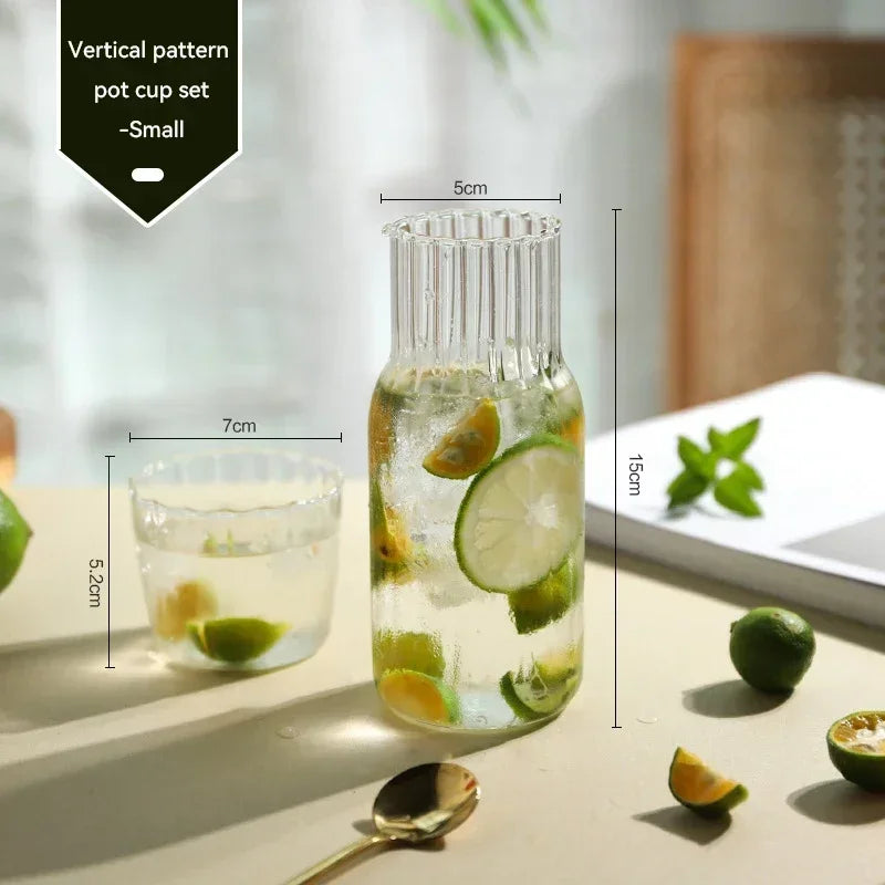 Water Carafe Glass Kettle Set Cold Hot Water Bottle Cup Sets Teacup Juice Pot Bedside Pitcher Carafe for Milk Beverage Tea