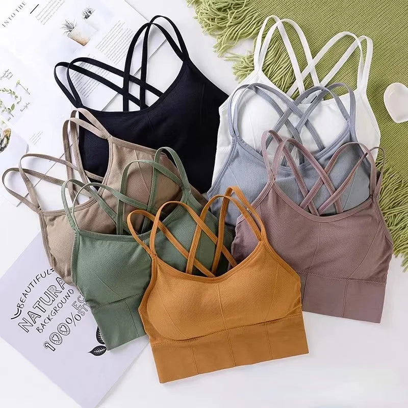 Sexy Frauen Tops Rücken Cross Strap Tank Top Push Up Laufen Sport BH Atmungsaktiv Weich Fitness Beauty Einfarbig Yoga BH