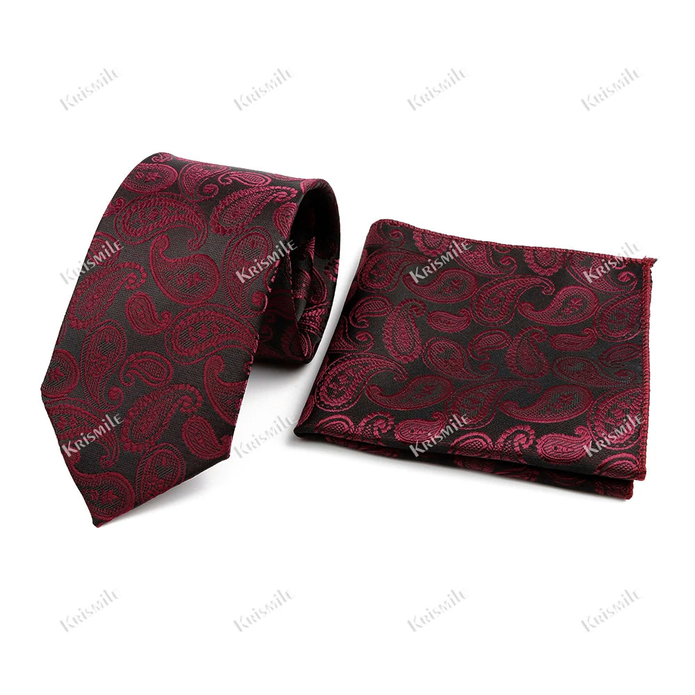 Novelty Paisley Tie Pocket Square Set For Men Skinny Slim 6cm Necktie Fit Business Wedding Party Stage Host Daily Wear Accessory