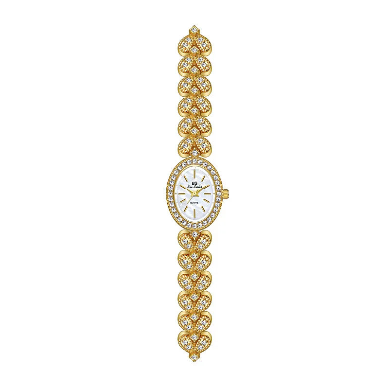 Uhren Frauen Luxus Vintage 2025 - Elegant Golden Armband Damen Uhr - Gold Strass Quarz Armbanduhren Geschenke Frauen Reloj