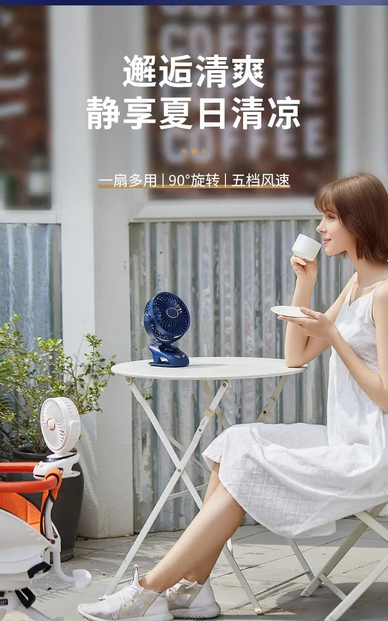 3000mAh Portable Clip Fans USB Rechargeable Wireless Handheld Desk Fan 90° Rotation Cooling 5 Speed Quiet Small Fan for Home