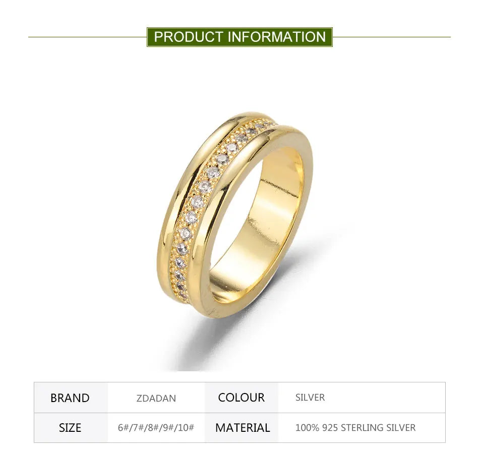 ZDADAN 925 Sterling Silver Double Layer Zircon Finger Ring For Women Girls Party Jewelry Gift