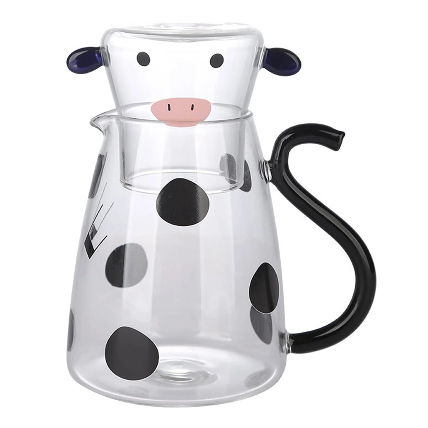 Glass Cold Water Kettle With Handle Lovely Cartoon Cow Cold Cup Flowering Teapot Milk Iced Beverage Bottle Jug Kitchen Supplies
