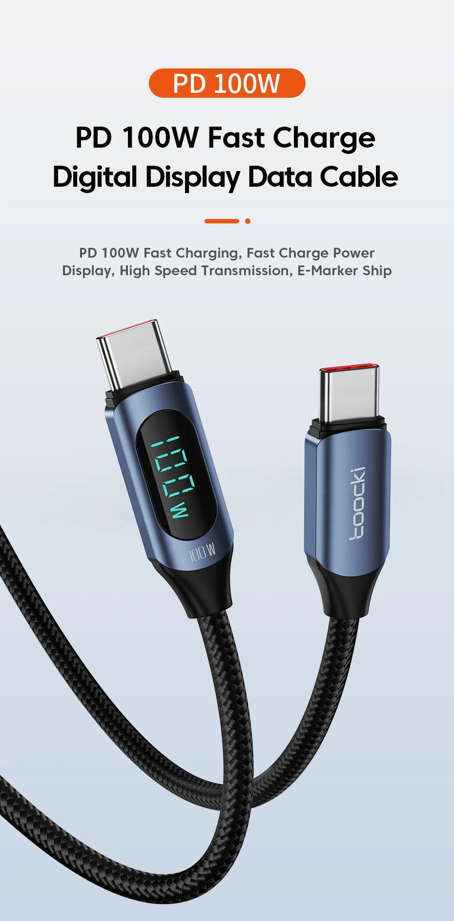 Toocki Typ-C Kabel PD 100W - 5A, USB-C zu USB-C Display