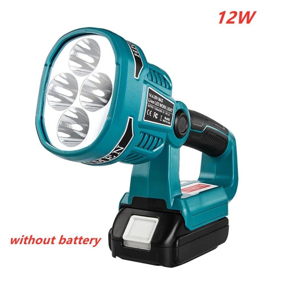 Work Light Portable Lighting Flashlight 14.4-18V Li-Ion Battery 12W for Makita Battery and Charger with USB Port for Outdoor Use