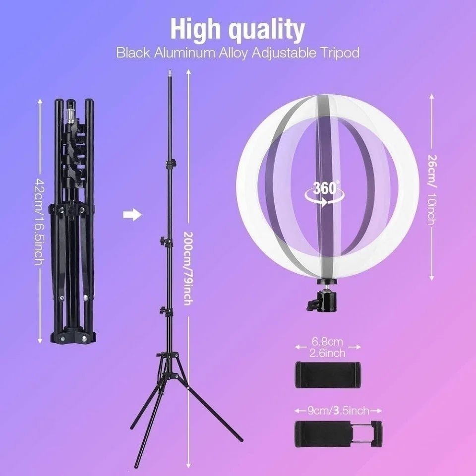 Inel luminos 2025: Trepied RGB pentru selfie de 12 inch și 30 cm - Suport telefon, fotografie, LED, colecție de machiaj