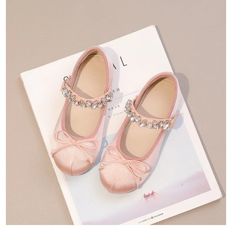 Kinder Prinzessin Schuhe 2025 - Modische Wasser Strass Mädchen Kleine Leder Schuhe - Frühling Neu Weiche Sohle Einzelschuhe 4-6J