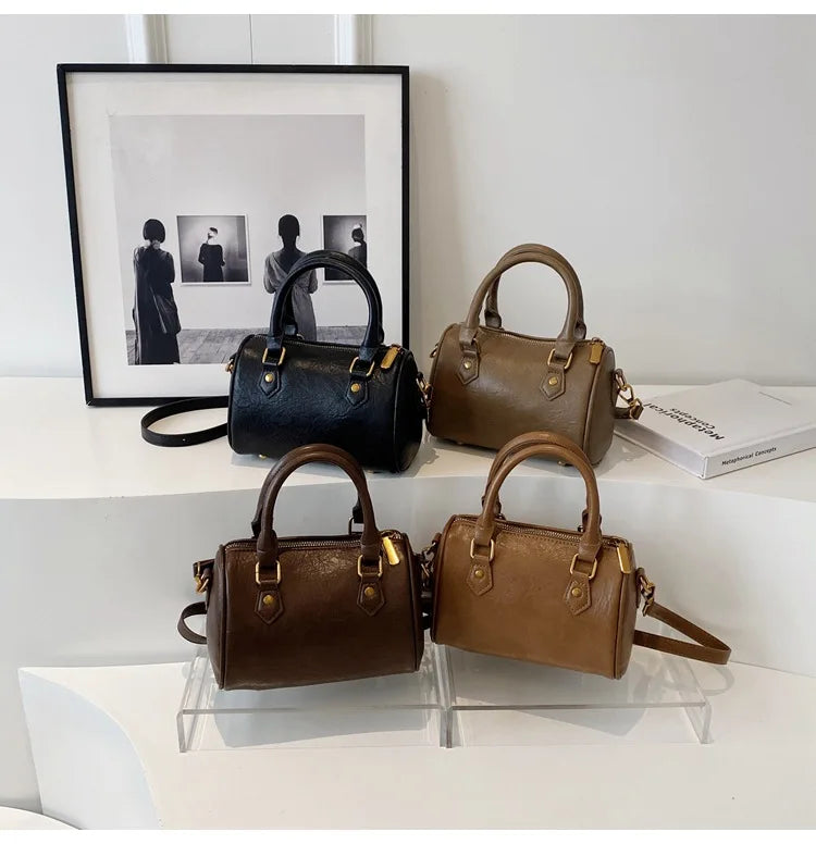 Women Vintage Boston Bag Casual Fashion Crossbody Women's British Style Top-Handle Simple Female Shoulder Bag for Girl