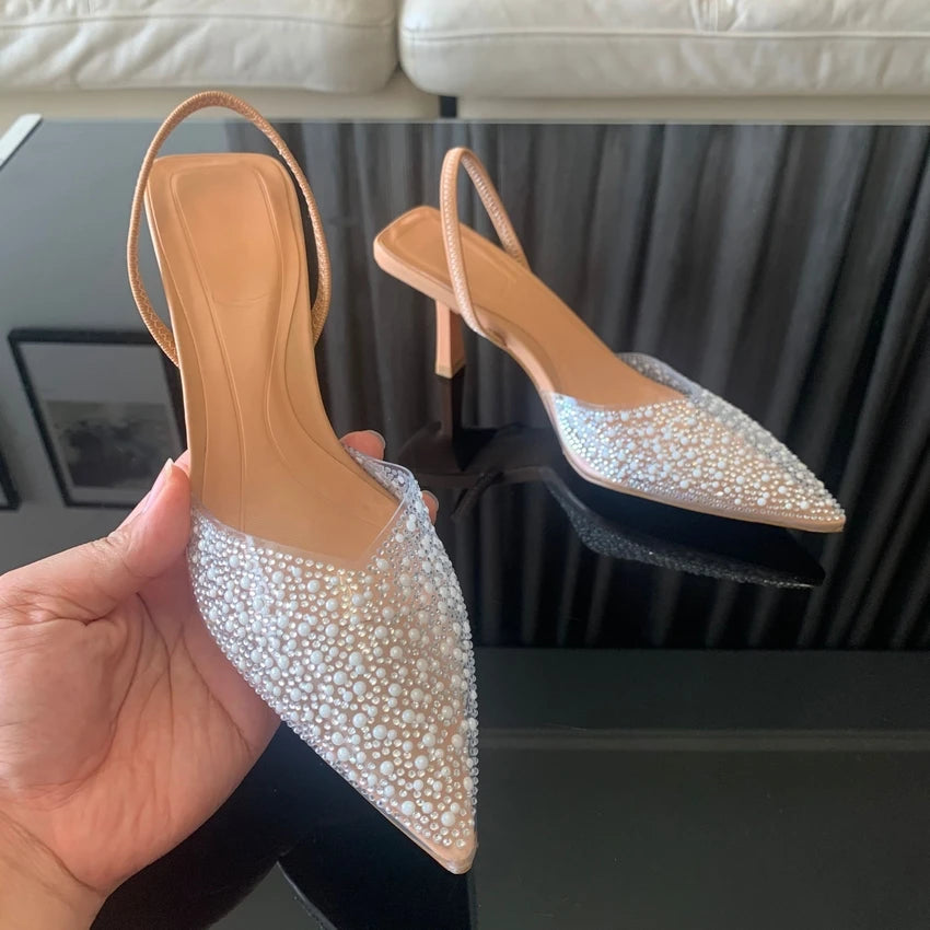 Nuolaian Pumps Perlenverzierung - 7cm Absatz, Spitze