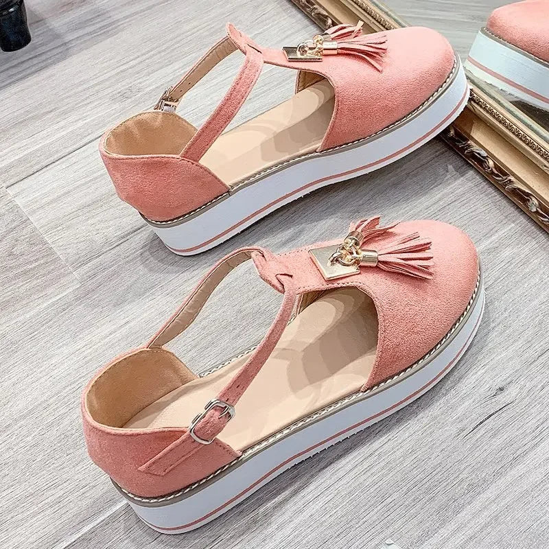 Women's Sandals Summer 2025 Casual Flat Platform Heel Tassel Buckle Strap Female Sandals Platform Vulcanized Shoes for Women New