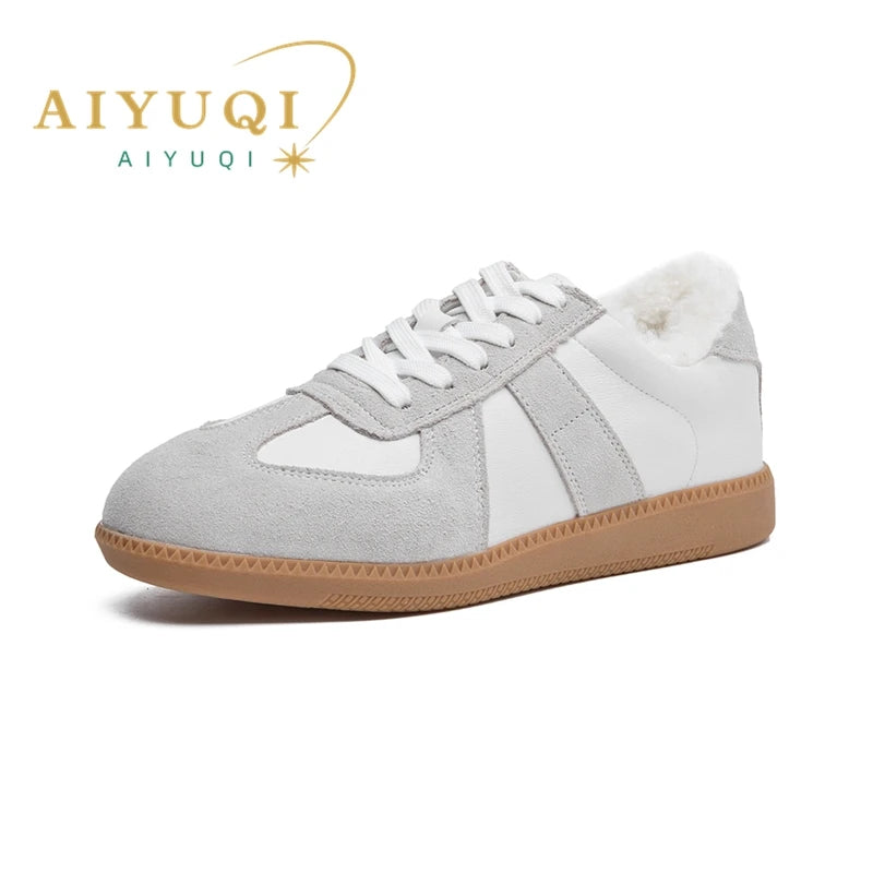Winter Sneakers Women Genuine Leather Women German Training Shoes Non-slip Sneakers For Women Large Size Velvet Sneakers Female