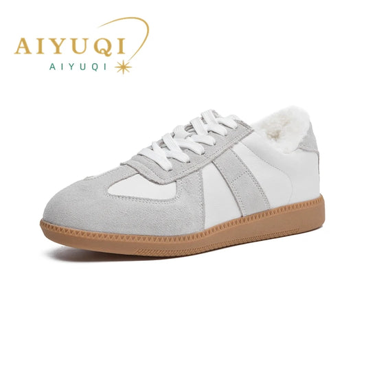 Winter Sneakers Women Genuine Leather Women German Training Shoes Non-slip Sneakers For Women Large Size Velvet Sneakers Female