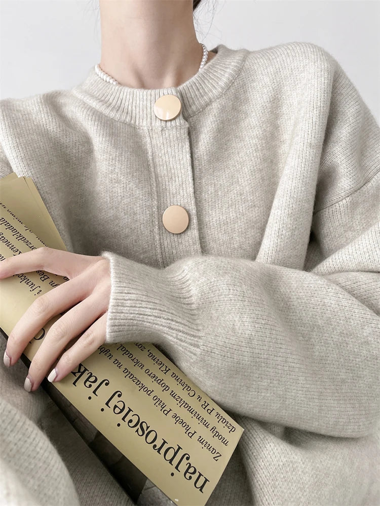 AOSSVIAO Strickjacke O-Ansatz - Größe L, Elastizität Hoch