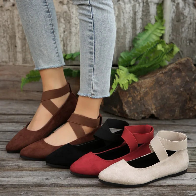 Womens Shoes Ballet Flats Shoes Ladies Sandals Strap Non Slip Ankle Elastic Belt Cute Ballerina Ladies Elegent Flats Heel Shoes