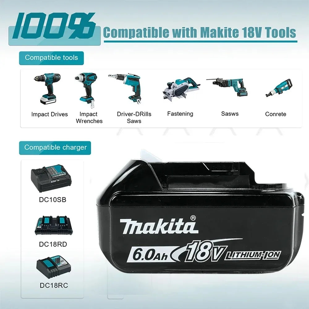 Makita Original 6Ah/5Ah Rechargeable Battery Compatible withBL1840 BL1830B BL1850B BL1850 BL1860 BL1815 Lithium-ion Tool Battery