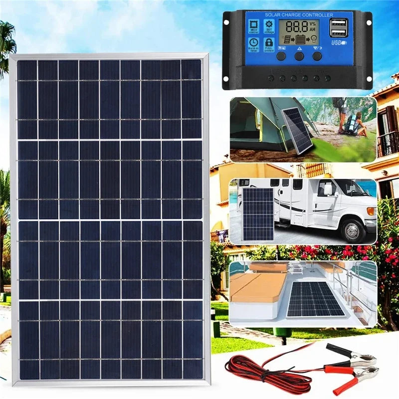 Kit complet de panouri solare 300W/600W, generator solar portabil reîncărcabil cu celule solare policristaline de 12V, cu alimentare USB