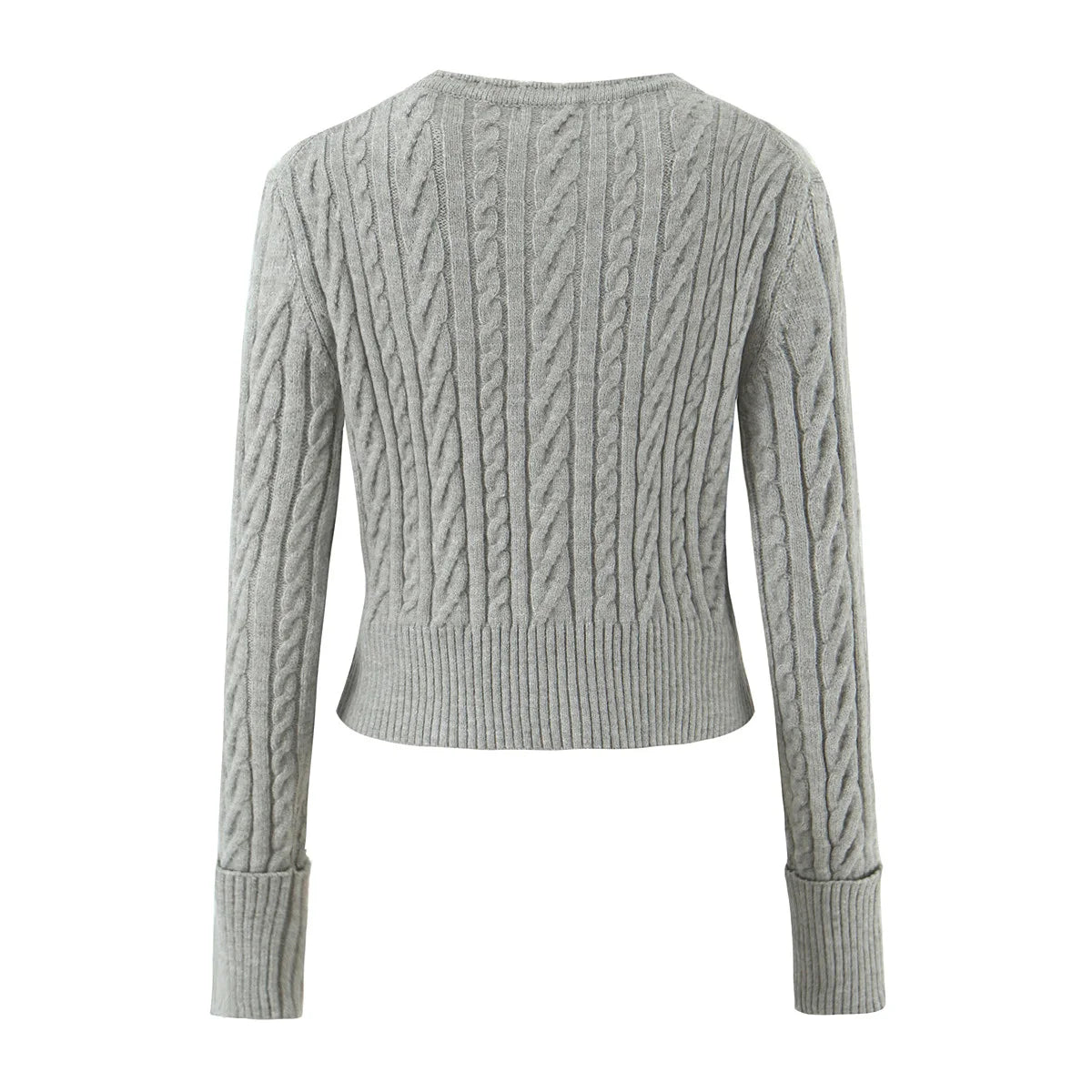 ZJOAN SHOWCN O-Neck Cardigan Set - Knopfverschluss Kurzrock Elastischer Bund Grau Khaki Größe Regular Extra-Heavy