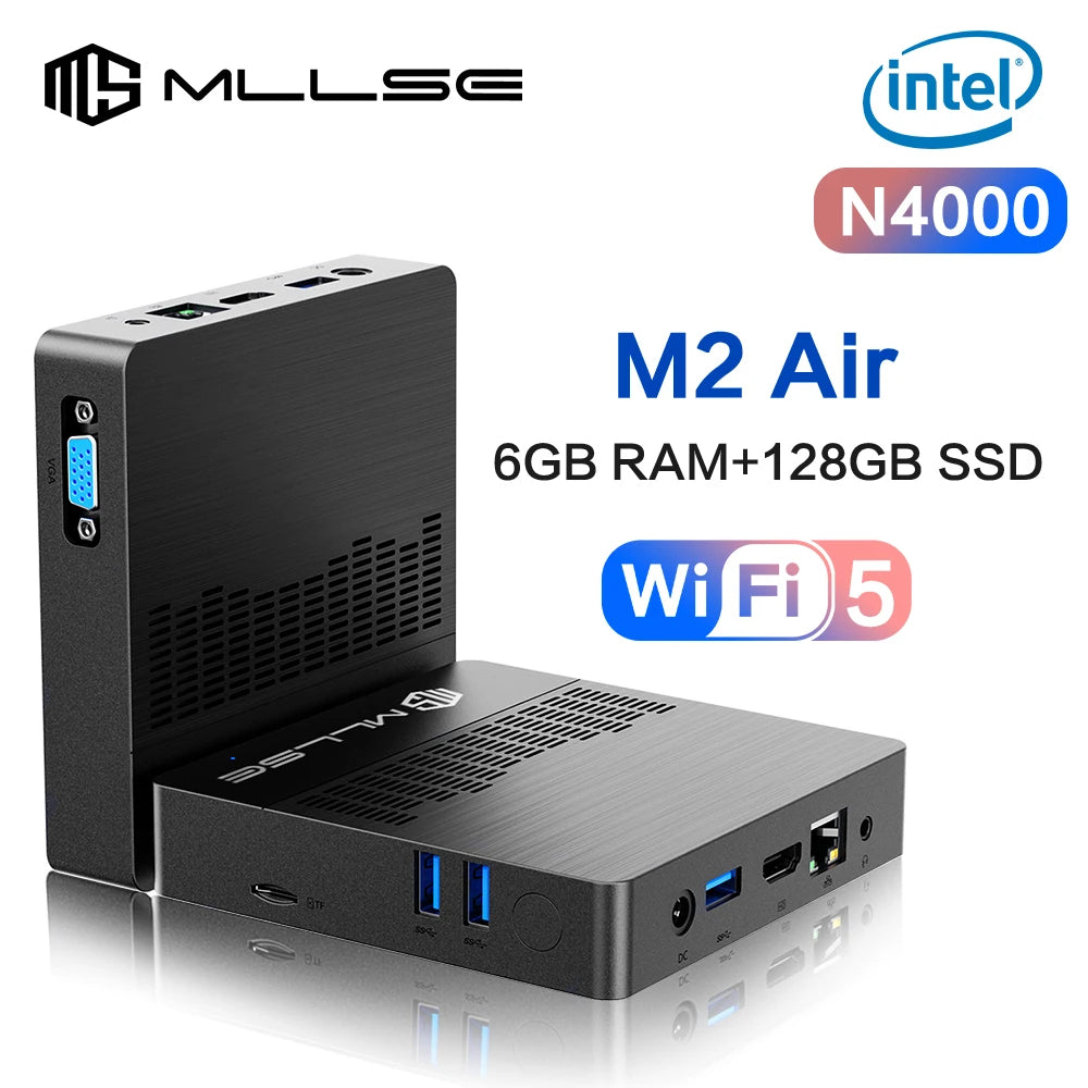 Mini PC compact MLLSE M2 Air - 128 GB ROM, N4000, 6 GB RAM