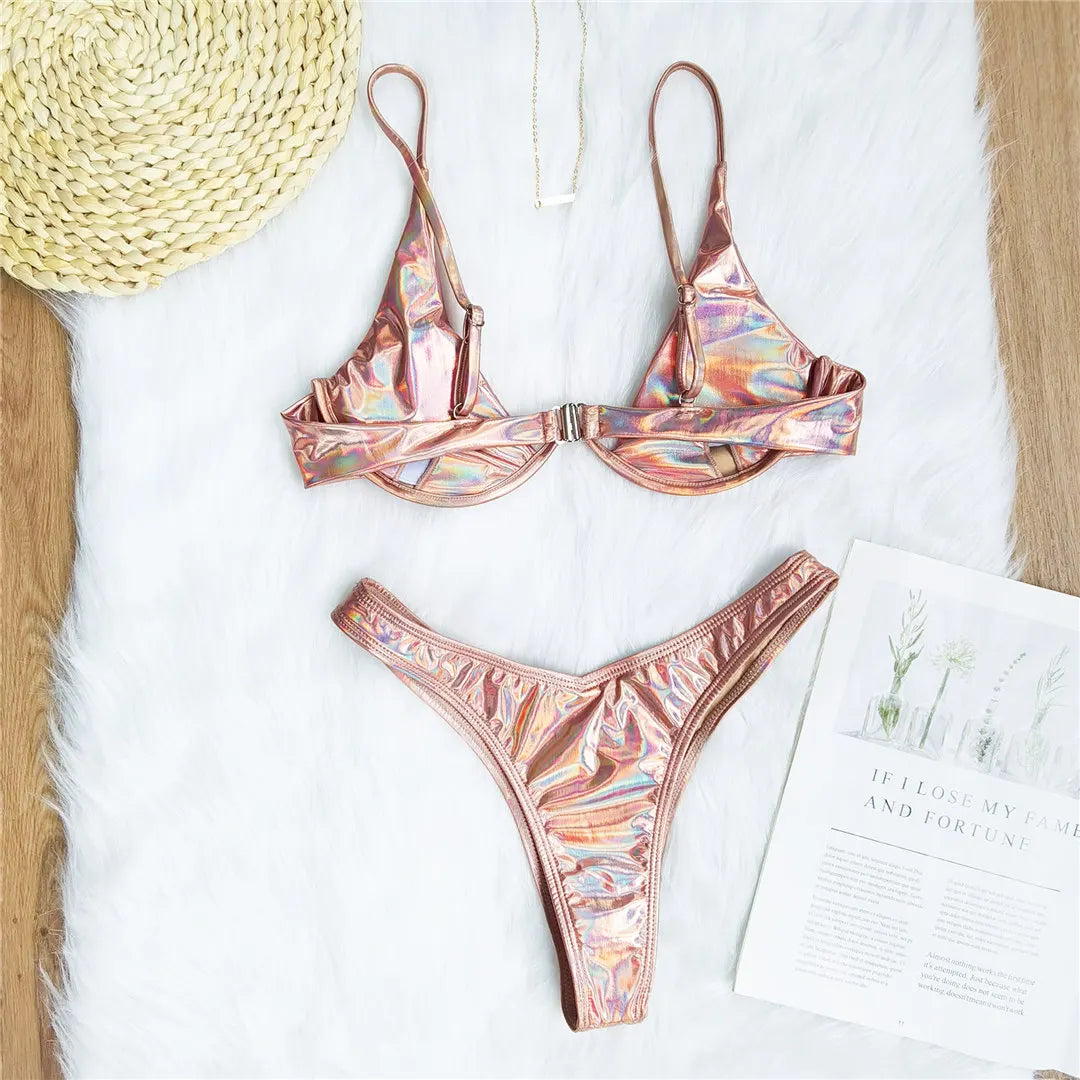 Bikini cu armătură în V, talie joasă, două piese, poliester, spandex, cu armătură, talie subțire, model S-XL