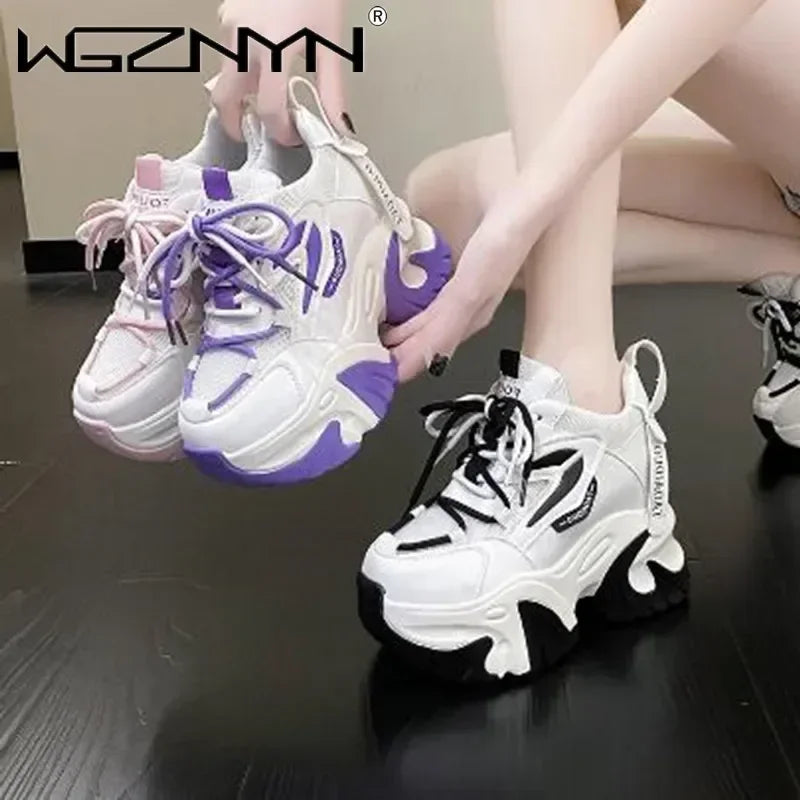 Fashion Sneakers For Women 11CM Platform Chunky Casual Shoes High Quality Autumn Woman Tenis Female Walking Trainers Thick Sole
