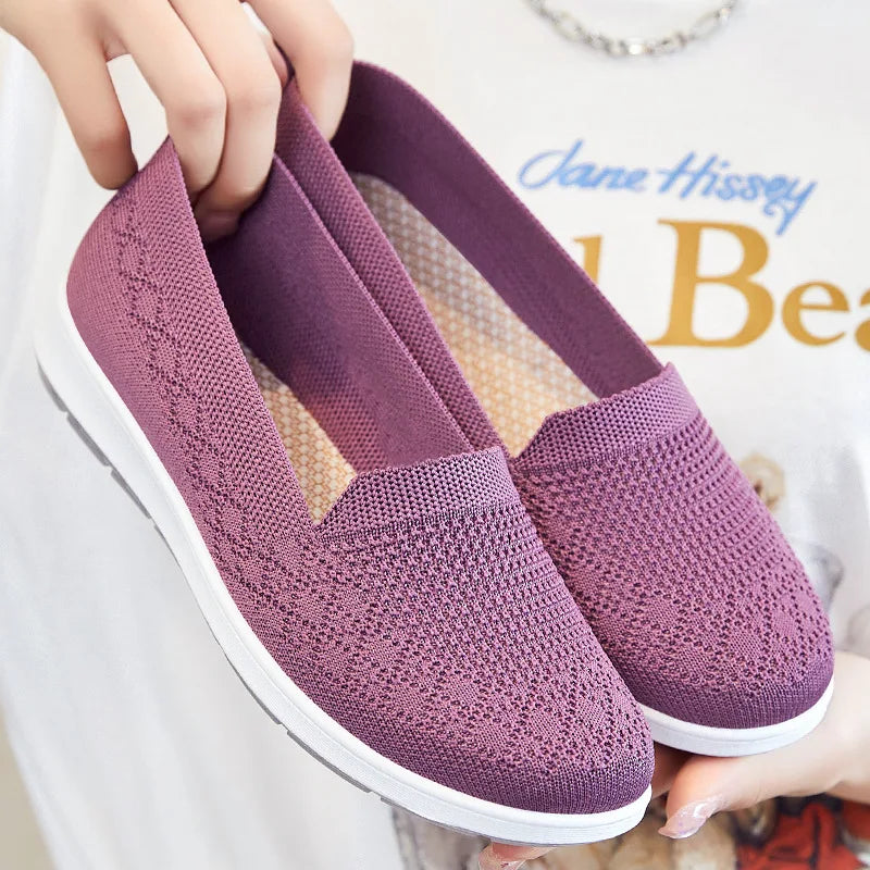 Breathable Knit Slip On Sneakers for Women Spring Summer Non Slip Casual Walking Shoes Woman Solid Color Comfort Flats Footwear