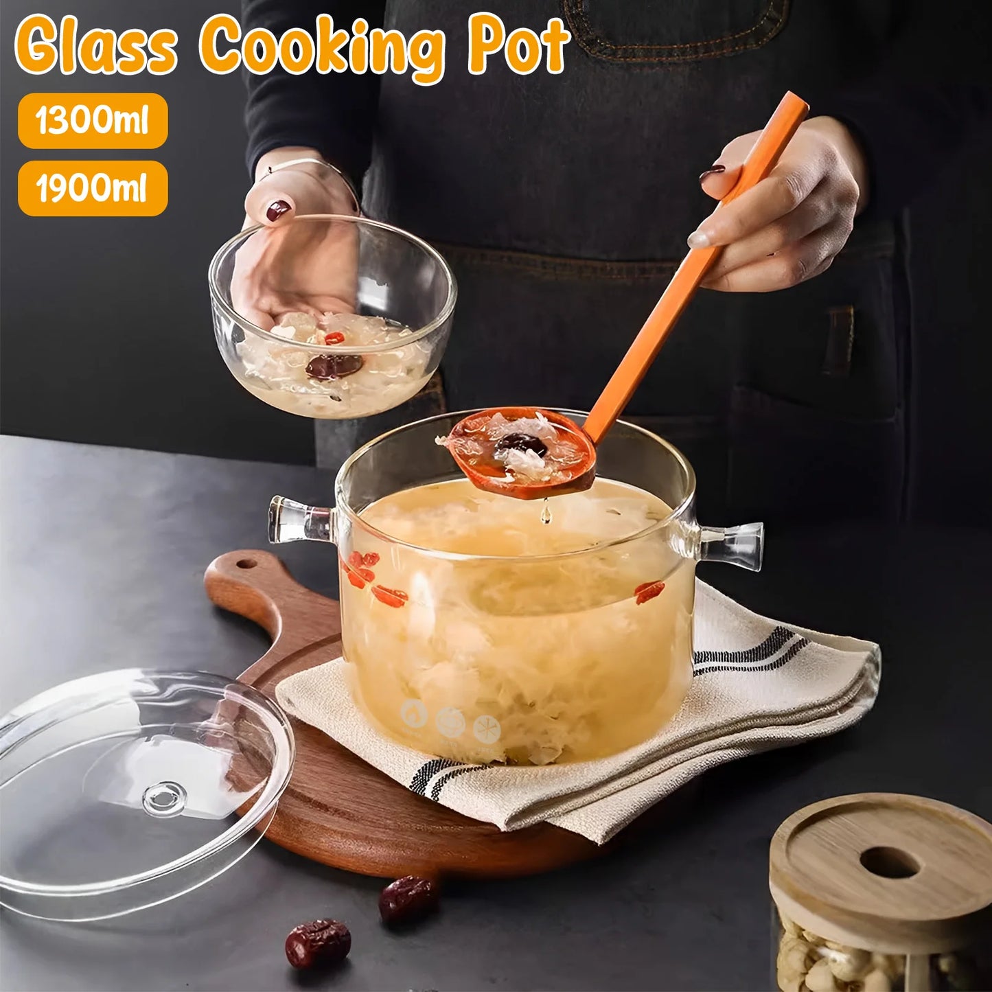 Clear Cooking Pot High Borosilicate Glass Simmer Pot With Lid And Handle Stovetop Cooking Pot for Cooking Pasta Noodle Soup Milk