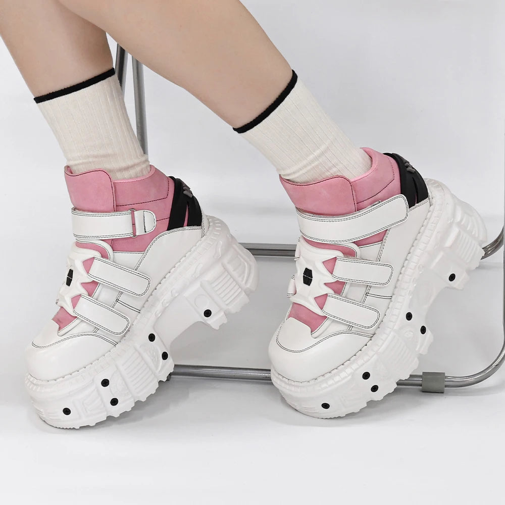 U-DOUBLE Punk Ankle Boots Gothic - Plateau 7cm Schnürung