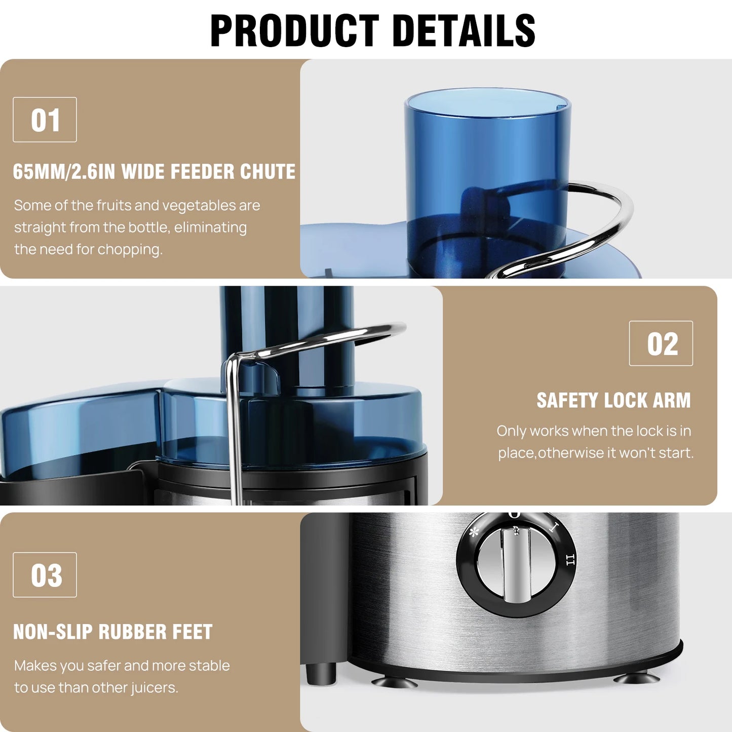 Storcător centrifugal de 900 W - Pentru fructe și legume întregi, deschidere de 65 mm, 2 viteze, capacitate de 500 ml