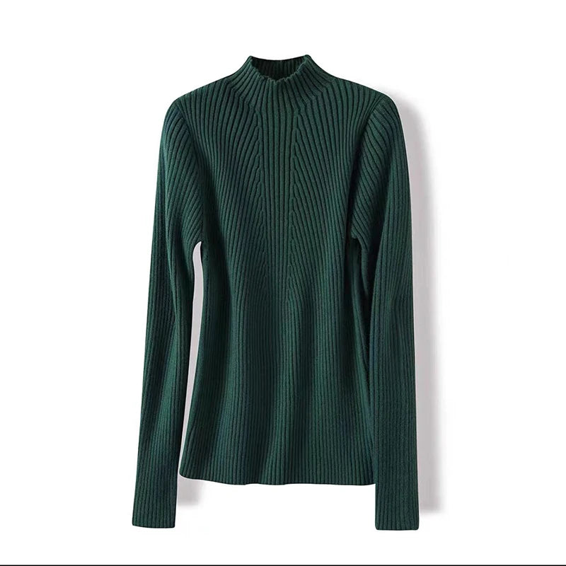 Pulover Livia cu guler înalt slim, cu nervuri - S-XL, mânecă lungă