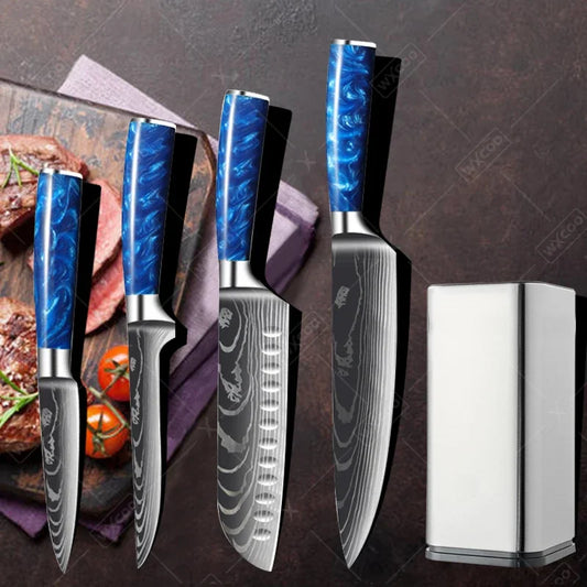 Küchenmesser-Set 2025: High Carbon Stainless Steel 7CR17 - Damascus Pattern Cleaver Chef Santoku Collection