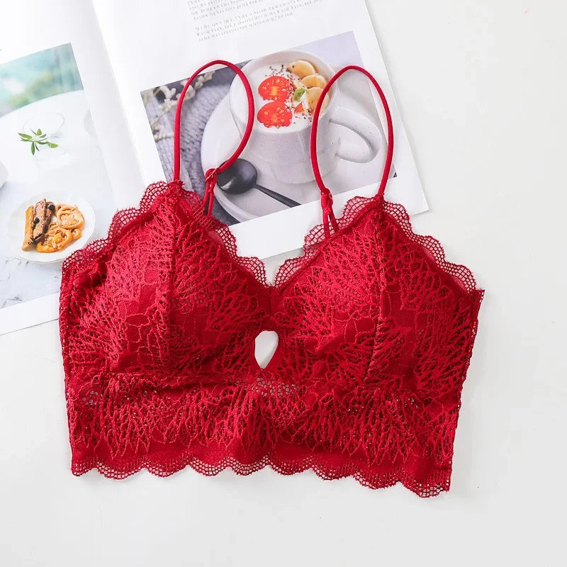 Floral Lace Bra Top U Back Bralette Seamless Underwear Tube Bra elegant Lingerie Female Removable Pads No Wire Brassiere