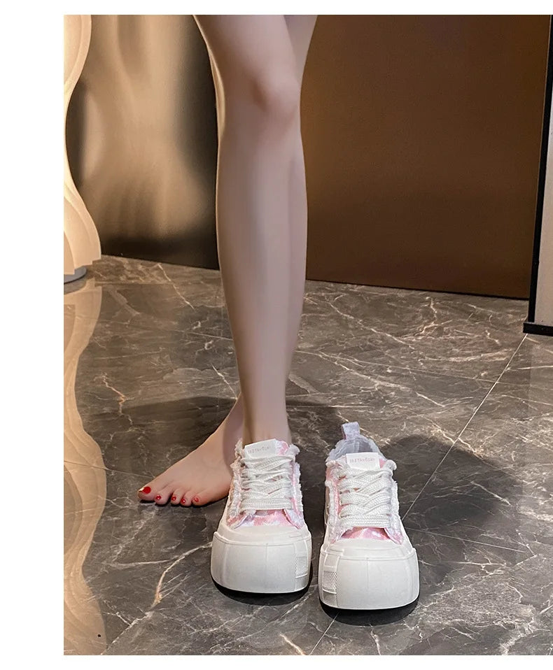 Womens Platform Sneakers White Tennis Shoes Woman Casual Low Top Fashion Chunky Canvas Sneakers 2025 New Spring Summer Trainers