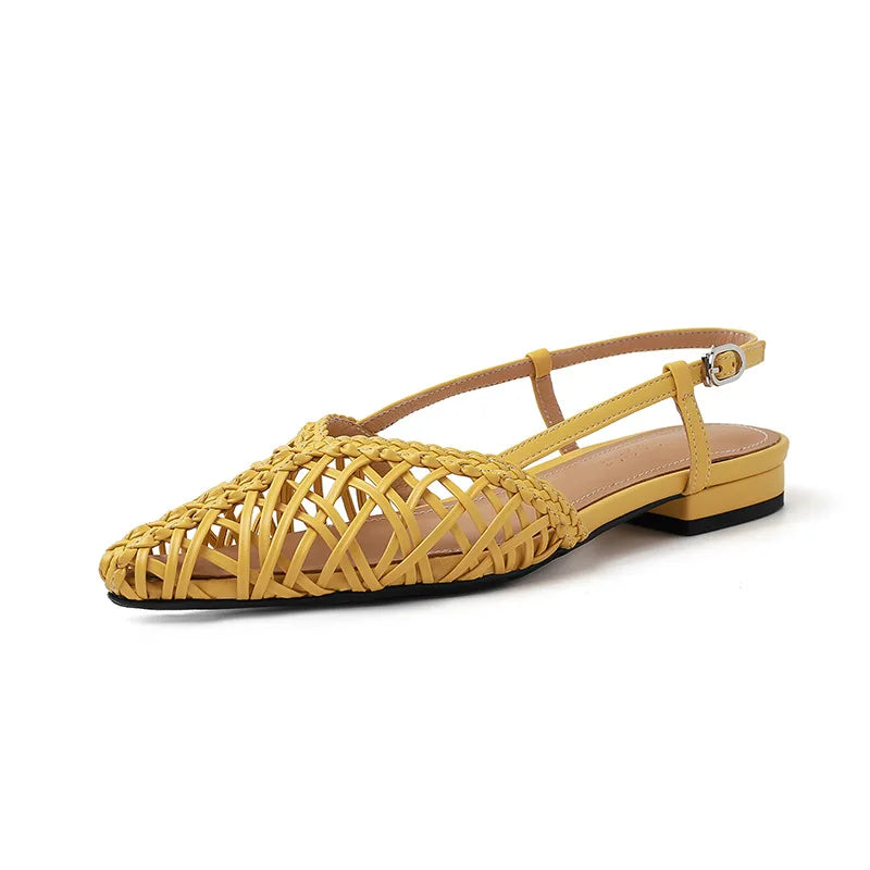 Artistic Hand-woven Thin Belt Sandals Women Summer Pointed Toe Flat Back Strap Hollow Sandals 2025 New Fashion Simple Sandals