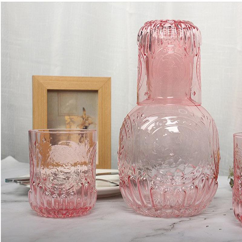 Glass Embossed Cold Water Kettle Set, European Style, Vintage Water Cooler, Household Kettle, Five Piece Water Set