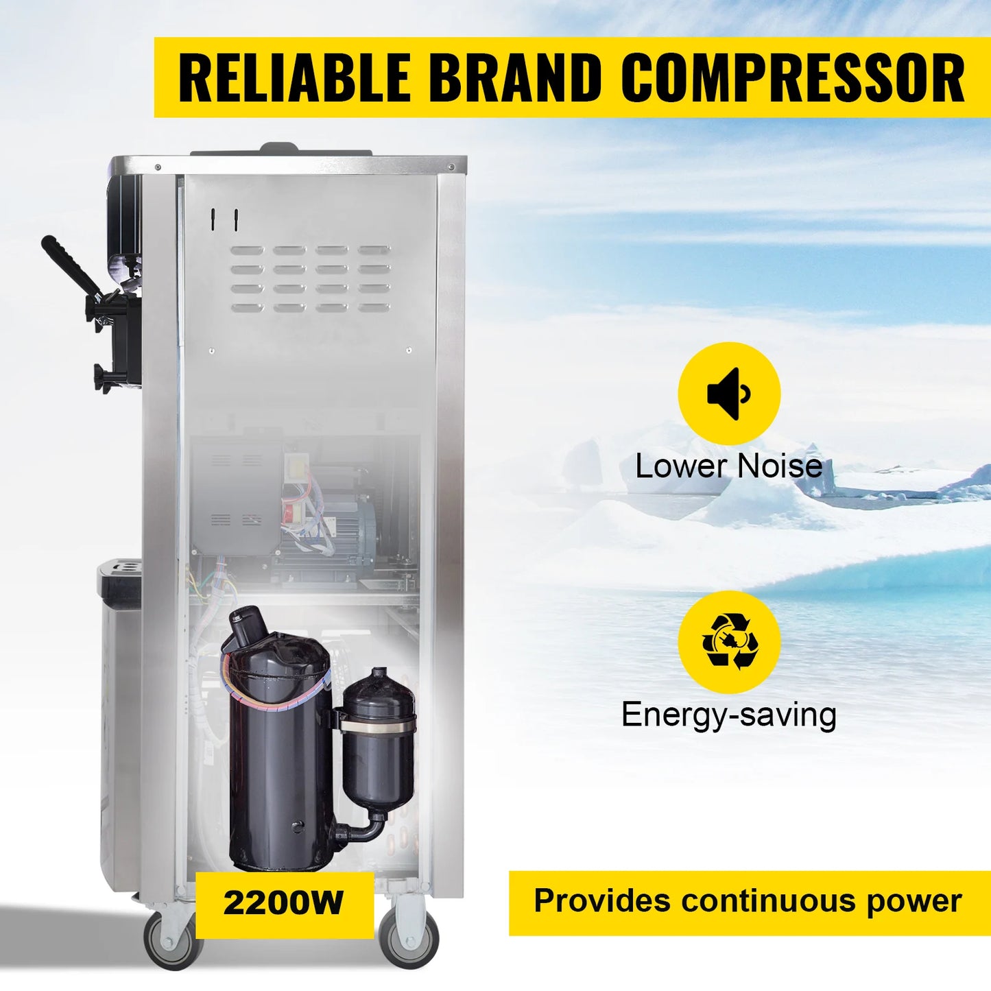 VEVOR 2200W Commercial Soft Ice Cream Maker Machine Ice Cream Maker Double 6L Hoppers Ice Cream Making Machine for restaurant